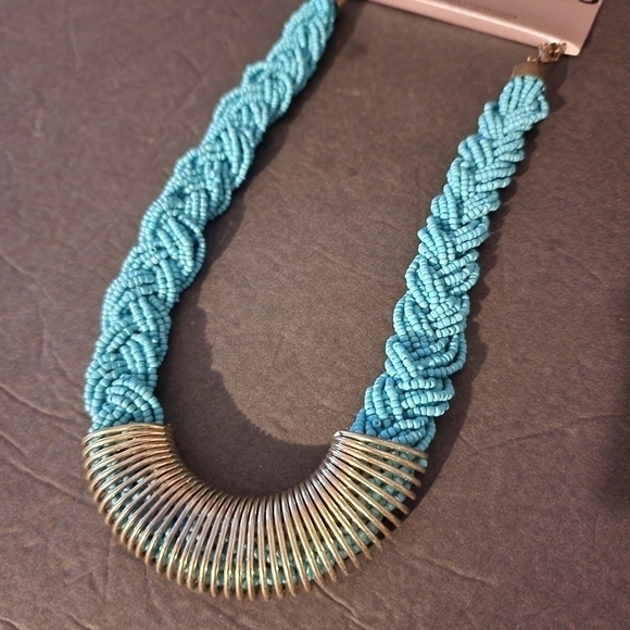 Turquoise Braided Summer Seed Beaded Necklace 18" NWT - Picture 2 of 6